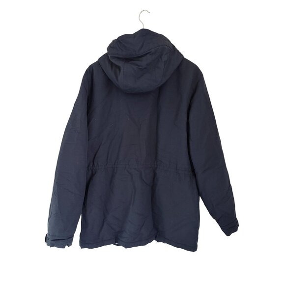 Fred Perry Mens Navy Hooded Parka Jacket With Plaid Lining & Button Details Size - Picture 5 of 9